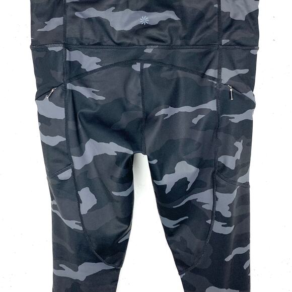 Athleta Camo Contender 7/8 Tights Black Grey Leggings Zip Pockets Size Medium - Picture 10 of 12